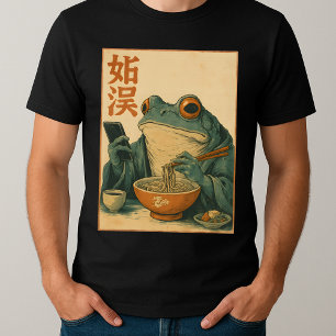 Camiseta Engraçado Sapo Coma Ramen e Rola Arte Telefônica