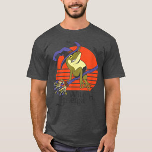 Camiseta Engraçado Sapo de desenho animado com Broomstick H