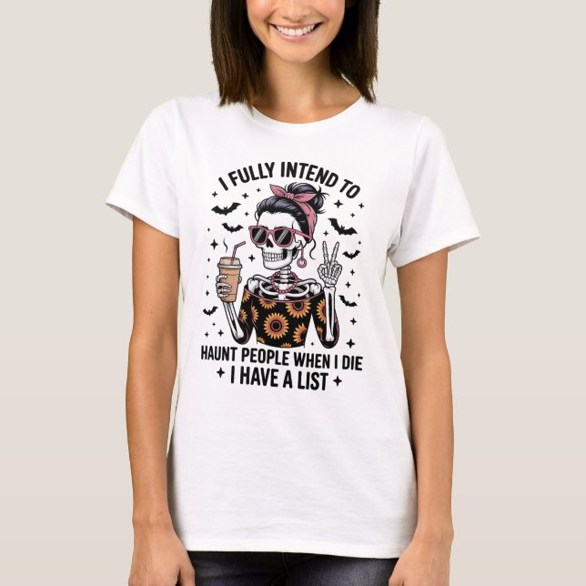 Camiseta Engraçado Sarcástico Café Skeleton Humor de Hallow (Frente)