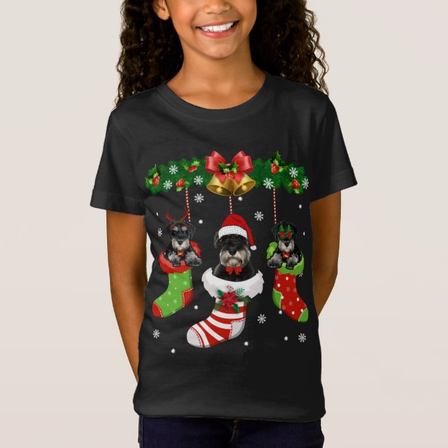 Camiseta Engraçado Schnauzer Árvore de Natal Meias Cão Por  (Frente)
