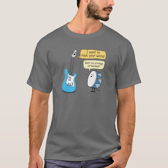 Camiseta Engraçado Sem Cordas Acopladas Violão com Tambor (Frente)