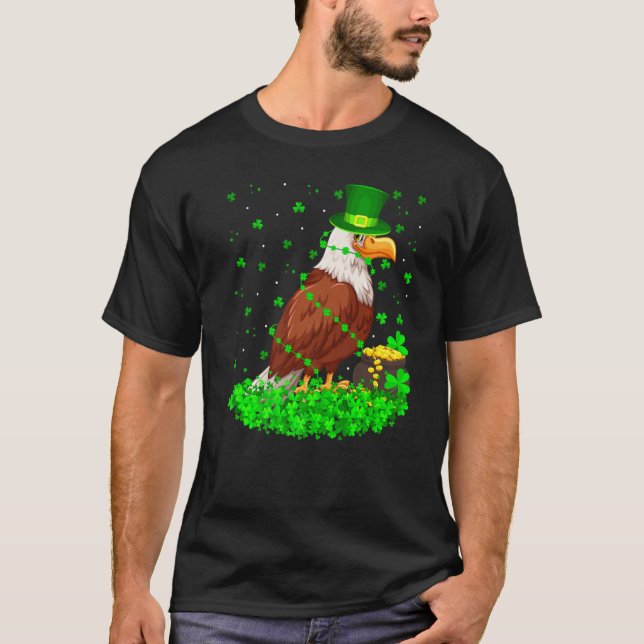 Camiseta Engraçado Shamrock Leprechaun Hat Eagle Bird Rua P (Frente)