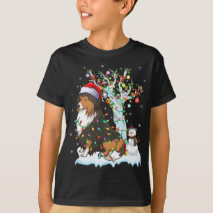 Camiseta Engraçado Sheltie Dog Xmas Lighting Santa Hat Shel