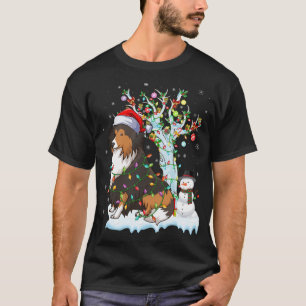 Camiseta Engraçado Sheltie Dog Xmas Lighting Santa Hat Shel