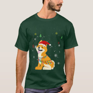 Camiseta Engraçado Shiba Inu Cachorro Papai Noel Luzes De N