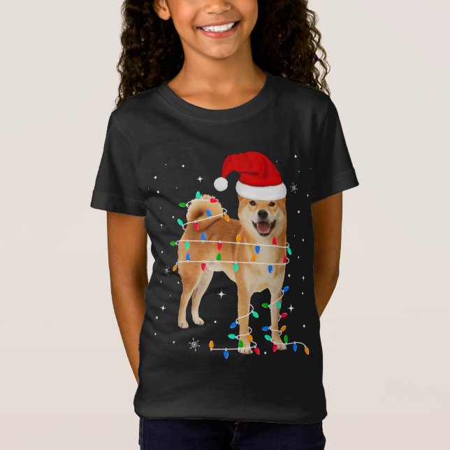 Camiseta Engraçado Shiba Inu Natal Luz Oferece Xmas (Frente)