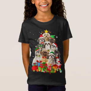 Camiseta Engraçado Shih Tzu Árvore de Natal Luz Puppy Cog L