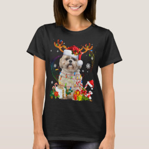 Camiseta Engraçado Shih Tzu Christmas Reindeers Luzes de Na
