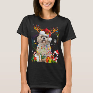Camiseta Engraçado Shih Tzu Christmas Reindeers Luzes de Na
