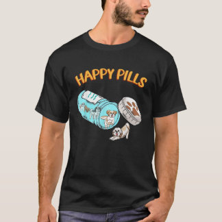 Camiseta Engraçado Shih Tzu Feliz Pílula Cachorro