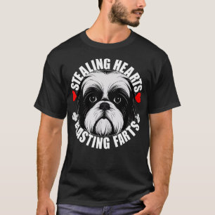 Camiseta Engraçado Shih Tzu Roubando Corações Explosivos Ca