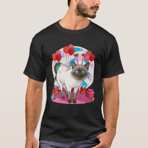 Camiseta Engraçado Siamês Gato Coração Valentim Dia Dotado