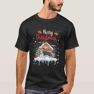 Camiseta Engraçado Siberian Husky Santa Hat Feliz Cão de Na