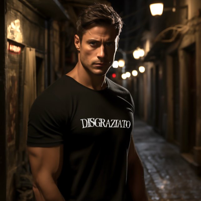 Camiseta Engraçado Siciliano dizendo preto no Disgraziato (Disgraziato - (Italian for Bad Boy or Trouble Maker) Black Tee)