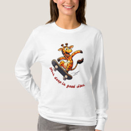 Camiseta Engraçado Skateboard Giraffe Cartoon Design