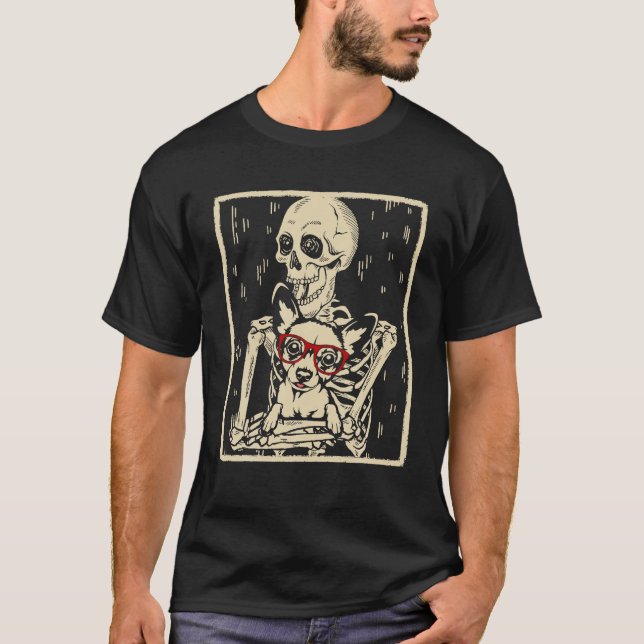 Camiseta Engraçado Skeleton abraça Chihuahua no dia das bru (Frente)