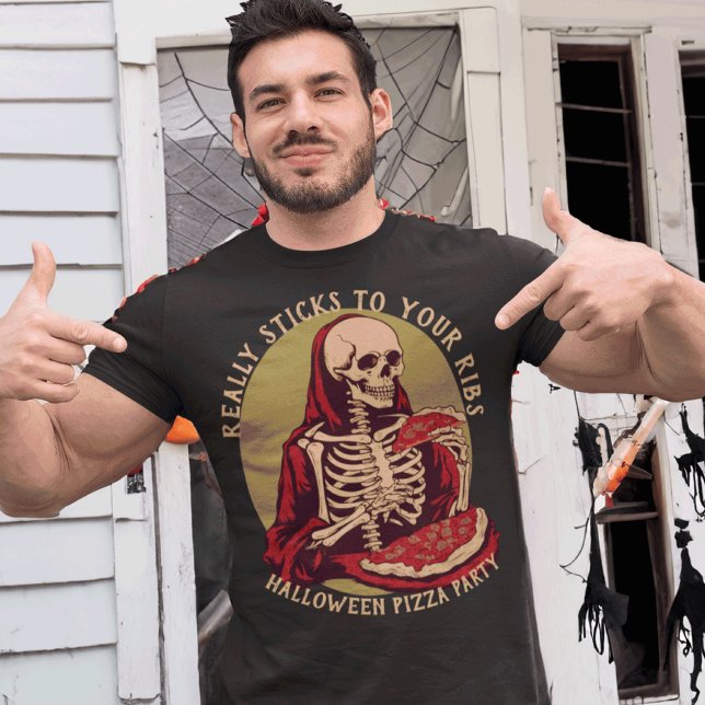 Camiseta Engraçado Skeleton Comendo Pizza Halloween Gótico (Criador carregado)