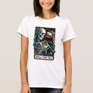 Camiseta Engraçado Skeleton Derramar Tea Tarot