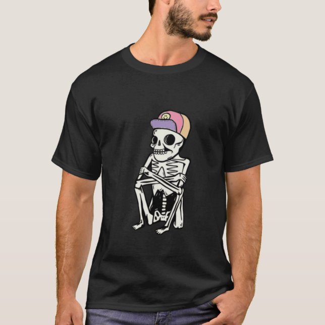 Camiseta Engraçado Skeleton esperando (Frente)