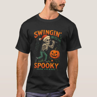 Camiseta Engraçado Skeleton Golfer Halloween Design de Nata