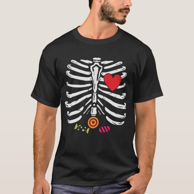 Camiseta Engraçado Skeleton Halloween Cardies (Frente)