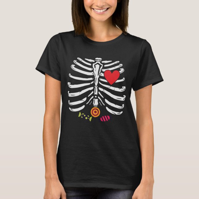 Camiseta Engraçado Skeleton Halloween Cardies (Frente)