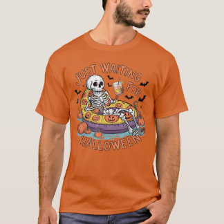 Camiseta Engraçado Skeleton Halloween Esperando Pelo Hallow