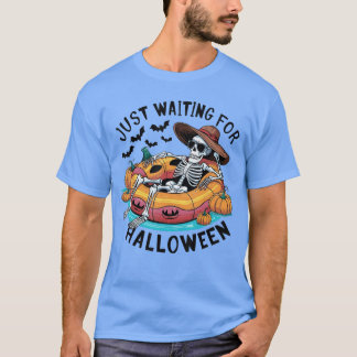 Camiseta Engraçado Skeleton Halloween Esperando Pelo Hallow