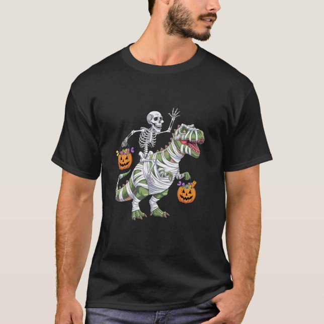 Camiseta Engraçado Skeleton múmia dinossauro T Rex Candy Gr (Frente)