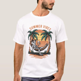 Camiseta Engraçado Skeleton resfriando Vibes de Verão