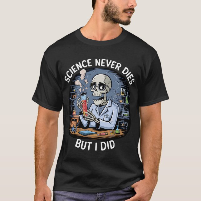 Camiseta Engraçado Skeleton Scientist Design (Frente)