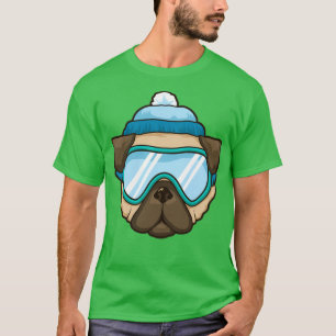 Camiseta Engraçado Skier Snowboard Esquiando Cachorro Pug D