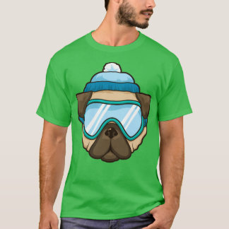 Camiseta Engraçado Skier Snowboard Esquiando Cachorro Pug D