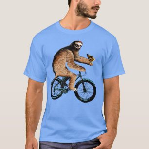 Camiseta Engraçado Sloth Andando De Bicicleta Comendo Pizza