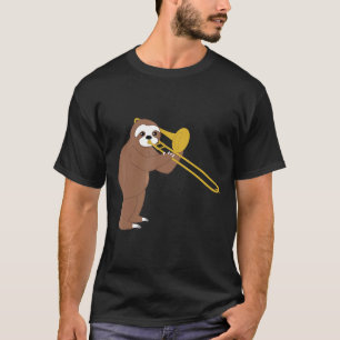 Camiseta Engraçado Sloth Tocando Música de Trombone