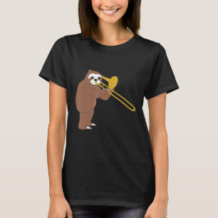 Camiseta Engraçado Sloth Tocando Música de Trombone