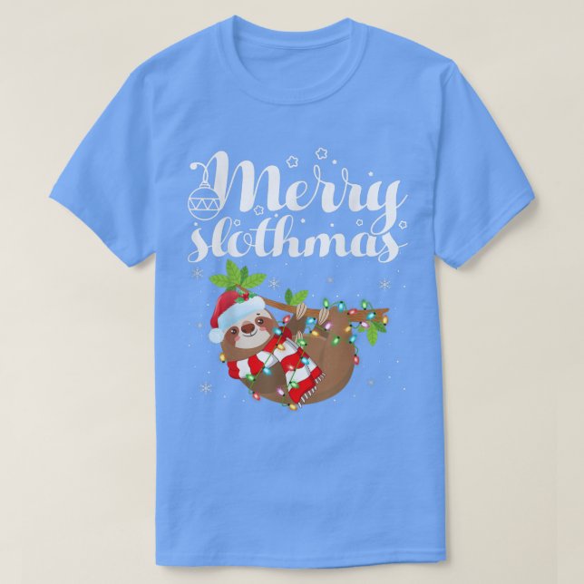 Camiseta Engraçado Sloth Xmas Luzes Felizes Slothmas Sloth  (Frente do Design)