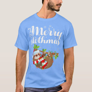 Camiseta Engraçado Sloth Xmas Luzes Felizes Slothmas Sloth 