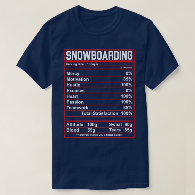 Camiseta Engraçado Snowboard Nutrição Fatos de Inverno (Frente do Design)