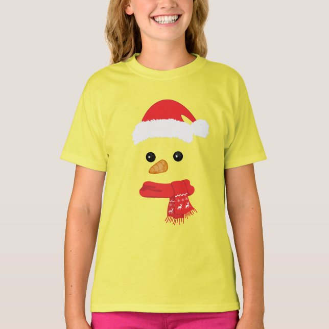 Camiseta Engraçado Snowman Enfrenta Feliz Família de Natal  (Frente)