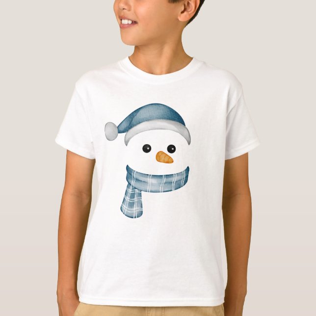 Camiseta Engraçado Snowman Enfrenta Feliz Família de Natal  (Frente)