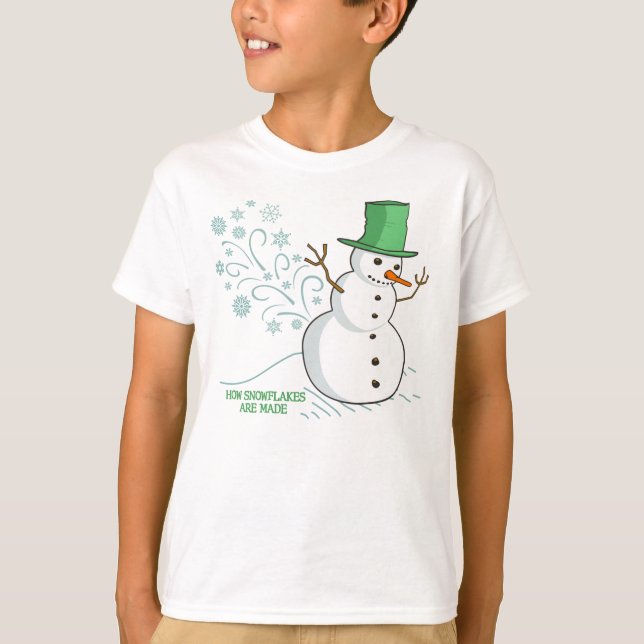 Camiseta Engraçado Snowman Farta Snowflakes (Frente)