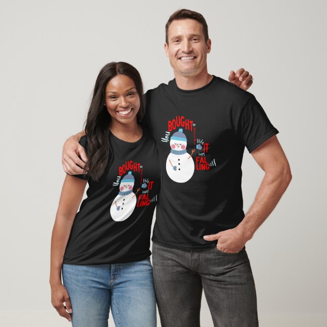 Camiseta Engraçado Snowman Mitten dá texto a preto (Unissex)