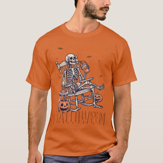 Camiseta Engraçado Só Esperando O Esqueleto De Halloween, S (Frente)