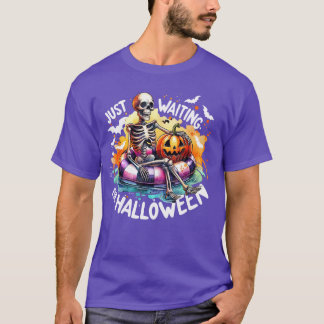 Camiseta Engraçado Só Esperando O Esqueleto De Halloween, S