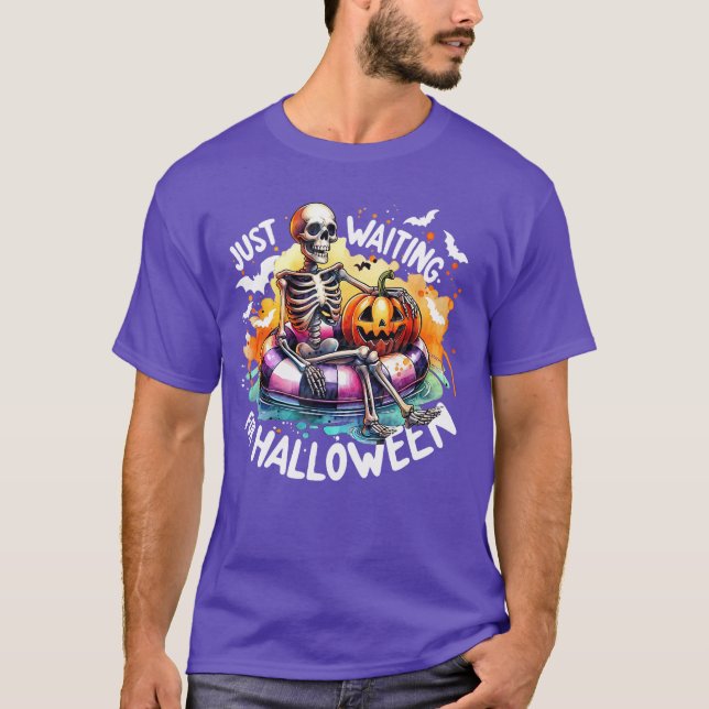 Camiseta Engraçado Só Esperando O Esqueleto De Halloween, S (Frente)