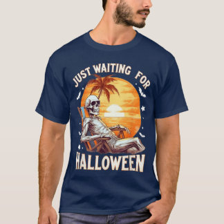 Camiseta Engraçado Só Esperando O Esqueleto De Halloween, S