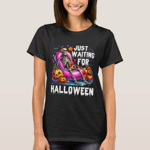 Camiseta Engraçado Só Esperando O Esqueleto De Halloween, S