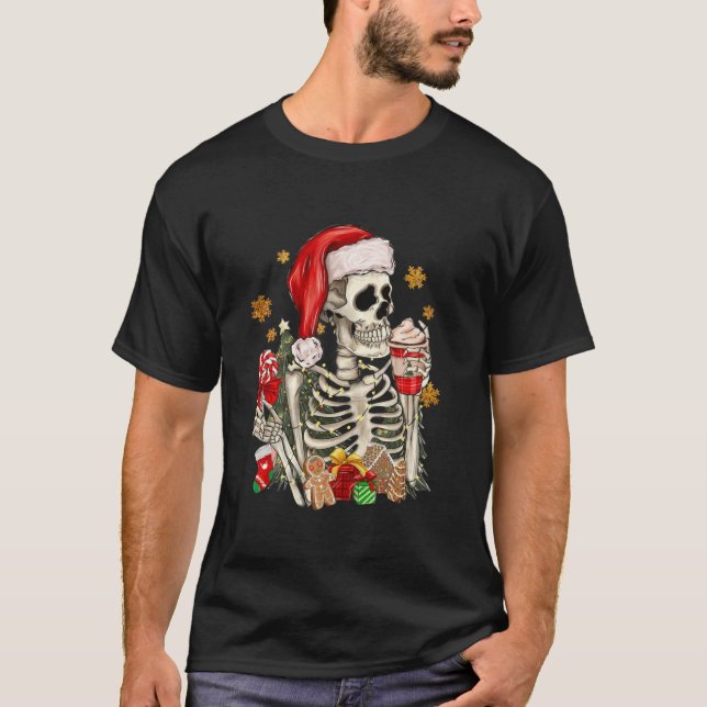 Camiseta Engraçado Sorvete de esqueleto festivo no Natal Oc (Frente)