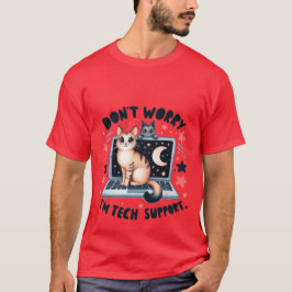 Camiseta Engraçado "Sou Suporte Técnico" Gato de TI Laptop